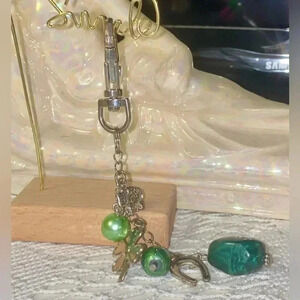 Old key chain  with a malachite stone and little charms